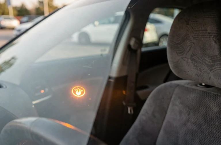 Feu orange clignotant sur le tableau de bord d'une voiture indiquant une alerte mécanique